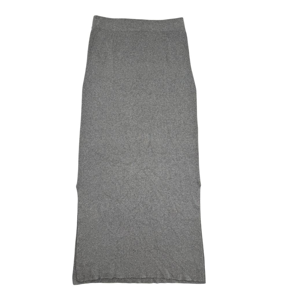 Tesori Silk Cashmere Knit Maxi Skirt Gray Column Size M 90s Minimal Quiet Luxury